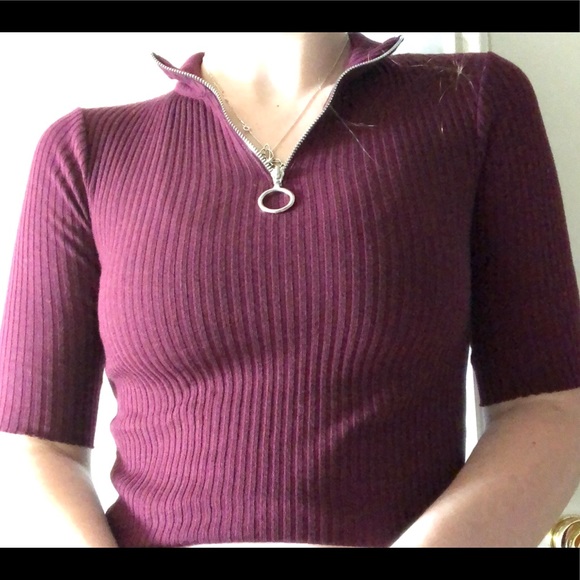 Bershka Red Cropped Quaterzip - Picture 4 of 4